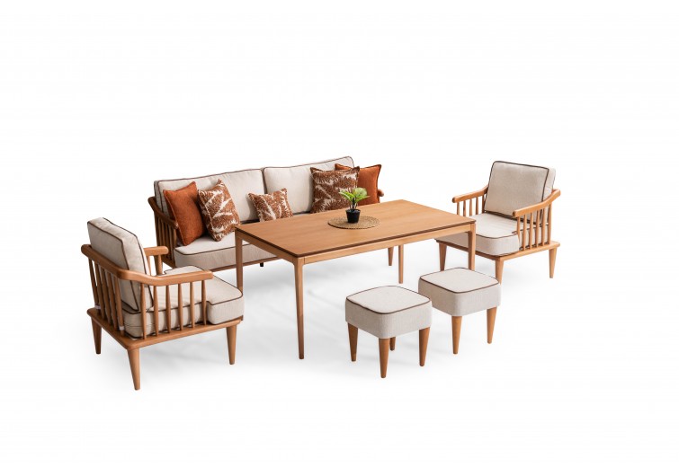 Zen Ahşap Balkon Takımı 3-1-1-masa-2 puf