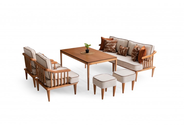 Zen Ahşap Balkon Takımı 3-1-1-masa-2 puf