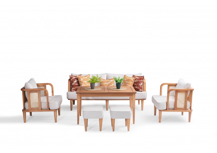 Bukle Ahşap Bahce Balkon Takımı 3-1-1-masa-2 puf