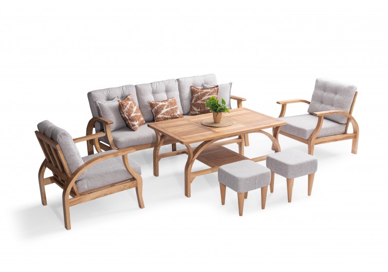 Lotus Ahşap Balkon Takımı 3-1-1-masa-2 puf