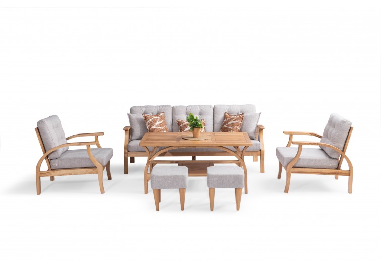 Lotus Ahşap Balkon Takımı 3-1-1-masa-2 puf