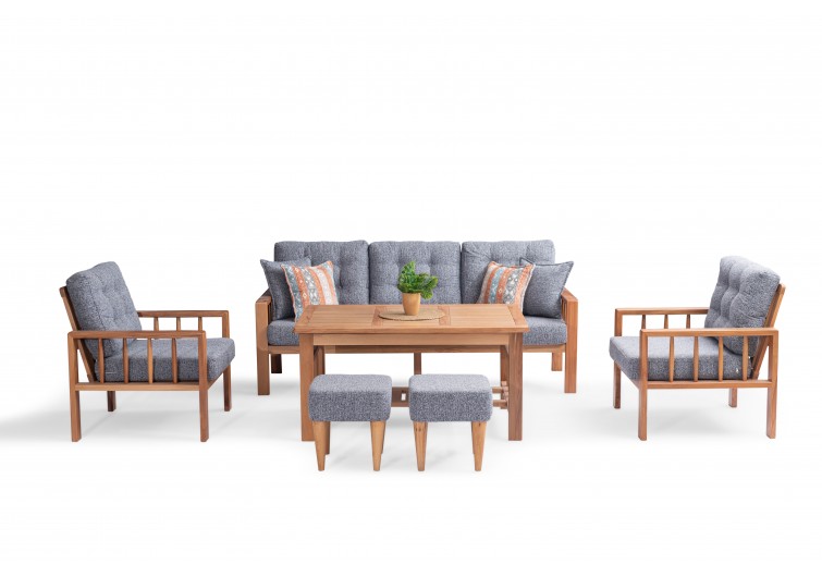 Nova Ahşap Balkon Takımı 3-1-1-masa-2 puf