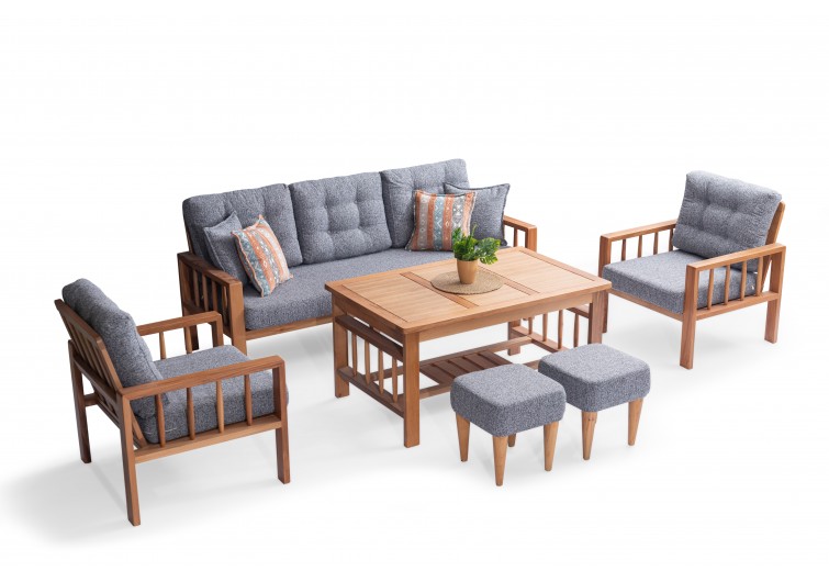 Nova Ahşap Balkon Takımı 3-1-1-masa-2 puf