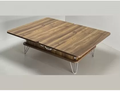 Kademeli akıllı sehpa orta sehpa masa gümüş nikel desen ceviz renk