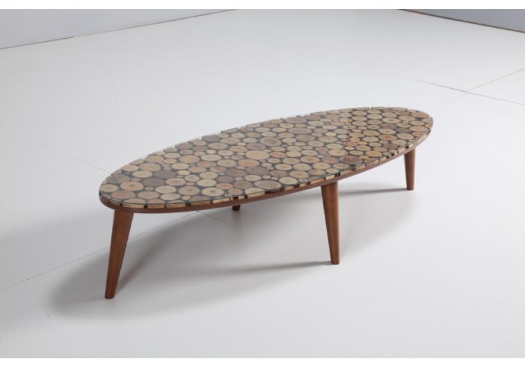 Wood ahşap elips orta sehpa
