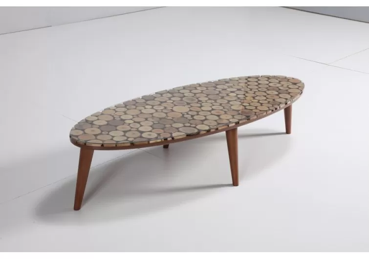 Wood ahşap elips orta sehpa